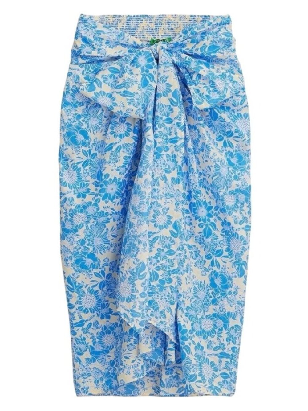 J.Crew Women's Coverup Skirt M Blue Draped Sarong Floral Smocked Waist Wrap Tie